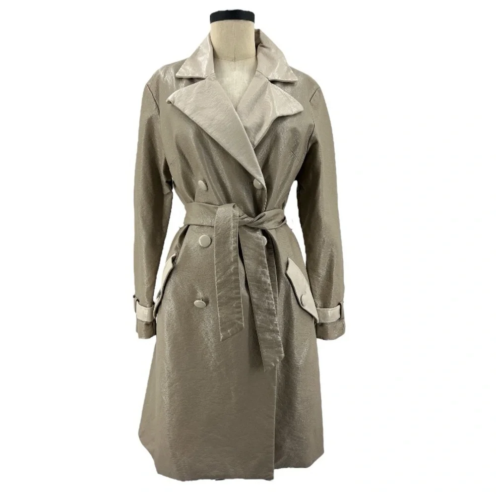 Hutch Colorblock Vegan Leather Trench Coat SZ M